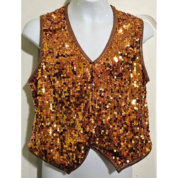 Weissman Other - Weissman Boys Ultra Sparkle Sequin Dance Vest Costume Copper Gold Sleeveless XXL